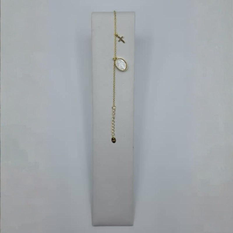 Pulsera dijes V.Milagrisa nacar 8x11 engastada, cruz